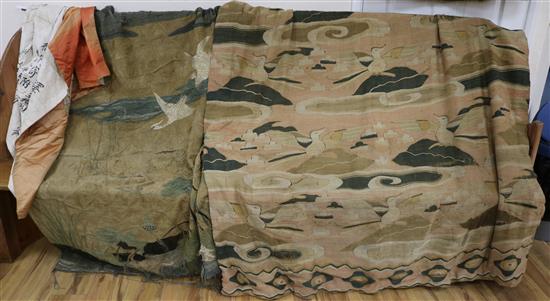 Two Japanese woven silk wall hangings, late 19th century,